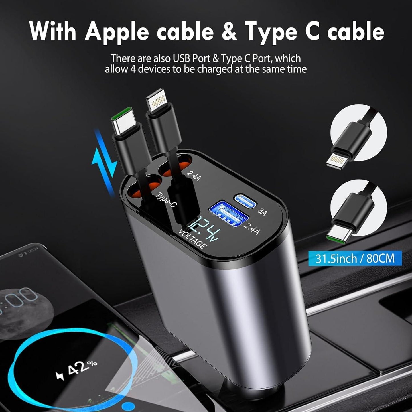 4 IN 1 Retractable Car Charger