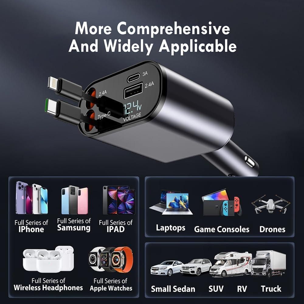 4 IN 1 Retractable Car Charger