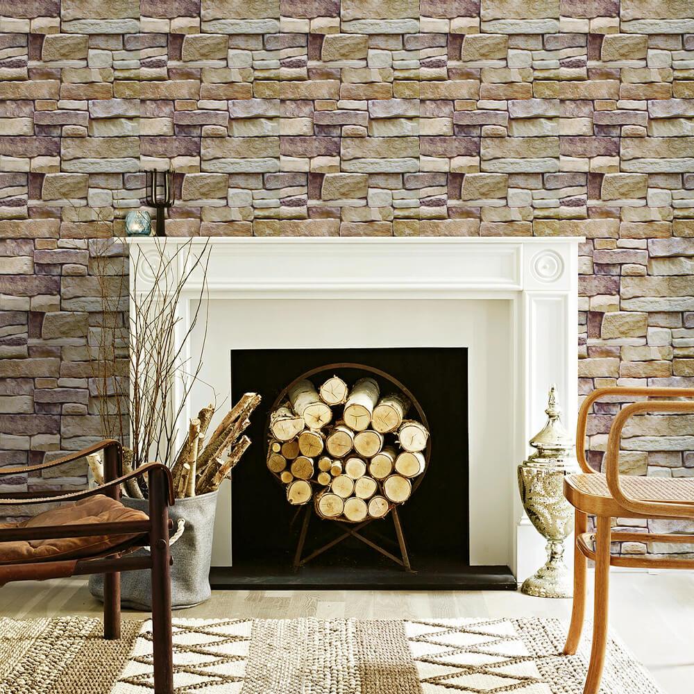 3D Vintage Brown Stone Peel and Stick Wall Tile