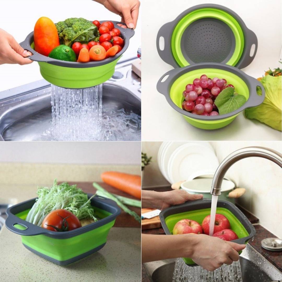 Combo Set of Square and Round Silicone Collapsible Kitchen Strainer - SmartMOM.in