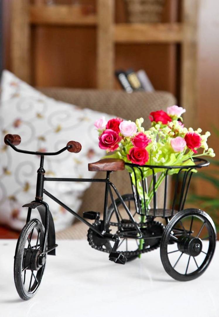 Wooden Handcrafted Rickshaw Flower Holder Fancy Gift Item for Home Decor - SmartMOM.in
